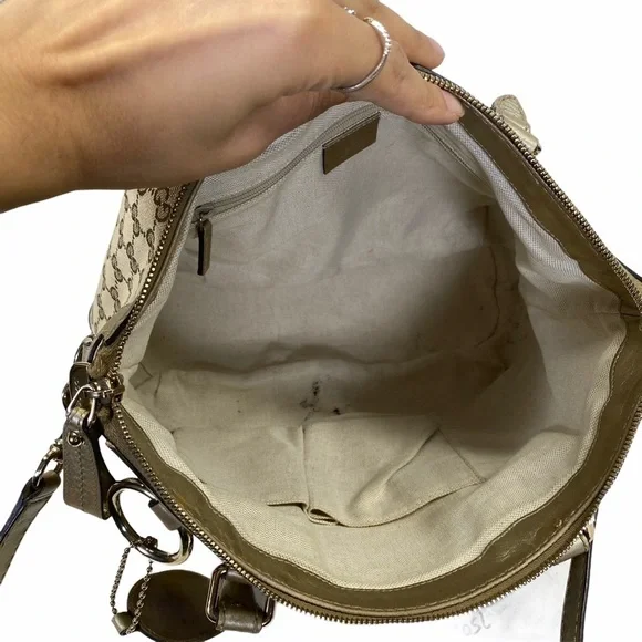 Authentic Gucci Crossbody bag GG canvas Beige handbag used good condition vint - Picture 9 of 14